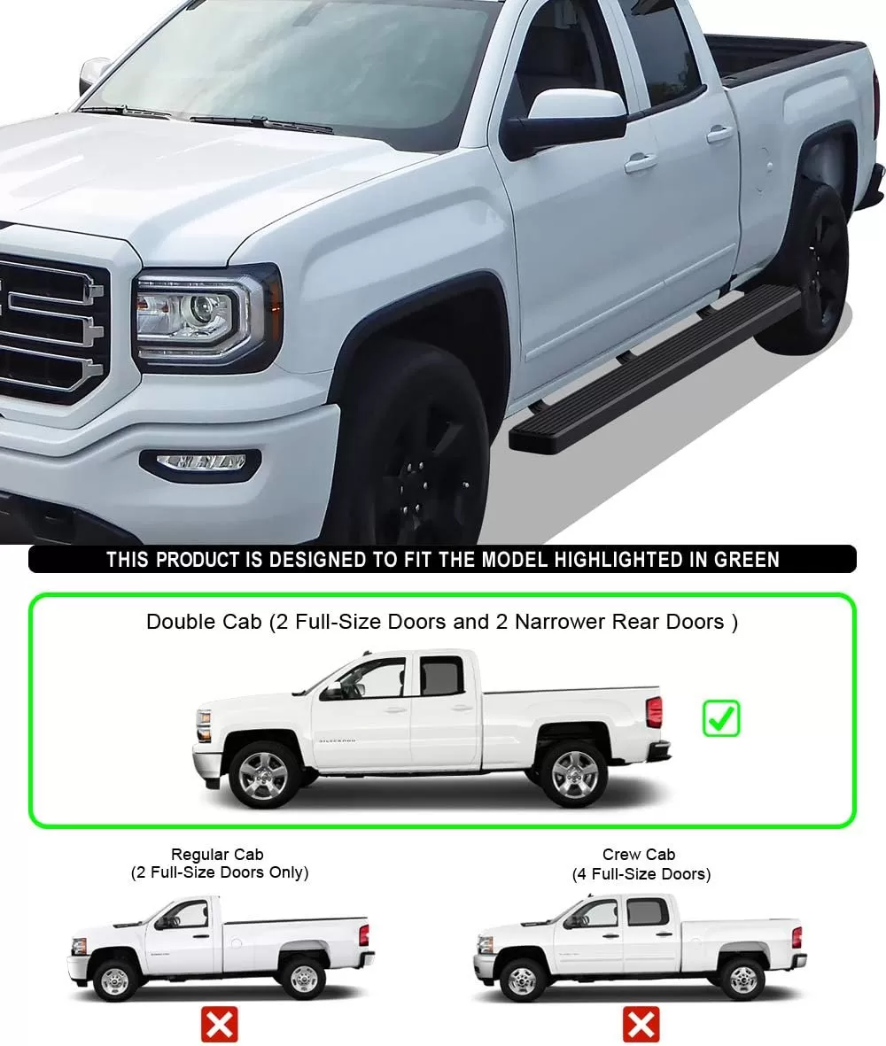 imageAPS 5in WheeltoWheel Black Bars Compatible with Silverado Sierra Double Cab 55ft Bed 0718