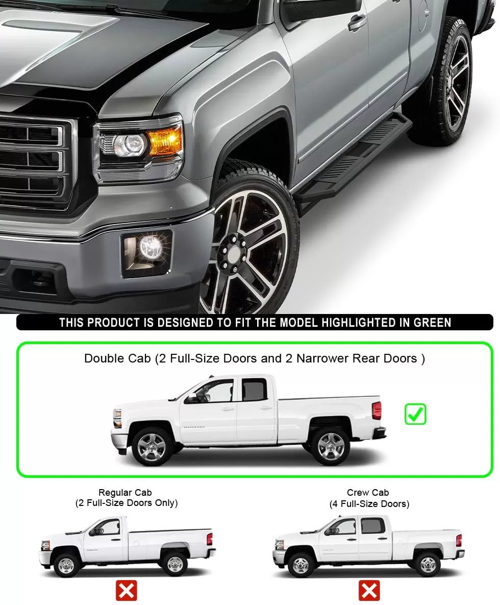 imageAPS 65in Side Armor Stainless Steel Running Boards Compatible with Chevy Silverado GMC Sierra 20072018 Double Cab Extended Cab ampamp 2500 HD 2019 Exclude 07 ClassicInclude 19 1500 LD Nerf Bar Step