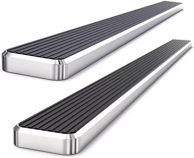 imageAPS 6in Stainless Steel Black Running Boards Compatible with Chevy Silverado GMC Sierra 20072018 Double Extended Cab ampamp 2500 3500 2019 Exclude 07 Classic Nerf BarsStainless Steel Polished
