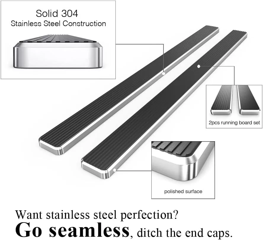 imageAPS 6in Stainless Steel Black Running Boards Compatible with Chevy Silverado GMC Sierra 20072018 Double Extended Cab ampamp 2500 3500 2019 Exclude 07 Classic Nerf BarsStainless Steel Polished