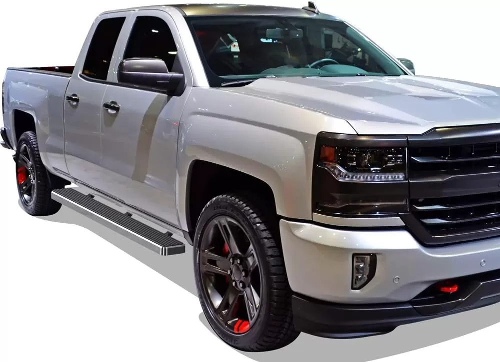 imageAPS 6in Stainless Steel Black Running Boards Compatible with Chevy Silverado GMC Sierra 20072018 Double Extended Cab ampamp 2500 3500 2019 Exclude 07 Classic Nerf BarsStainless Steel Polished