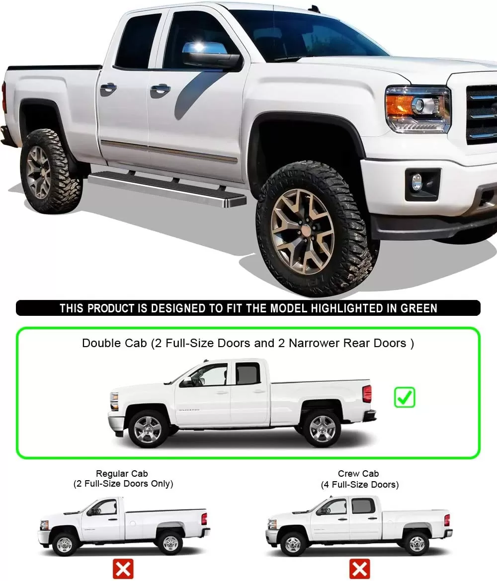 imageAPS 6in Stainless Steel Black Running Boards Compatible with Chevy Silverado GMC Sierra 20072018 Double Extended Cab ampamp 2500 3500 2019 Exclude 07 Classic Nerf BarsStainless Steel Polished