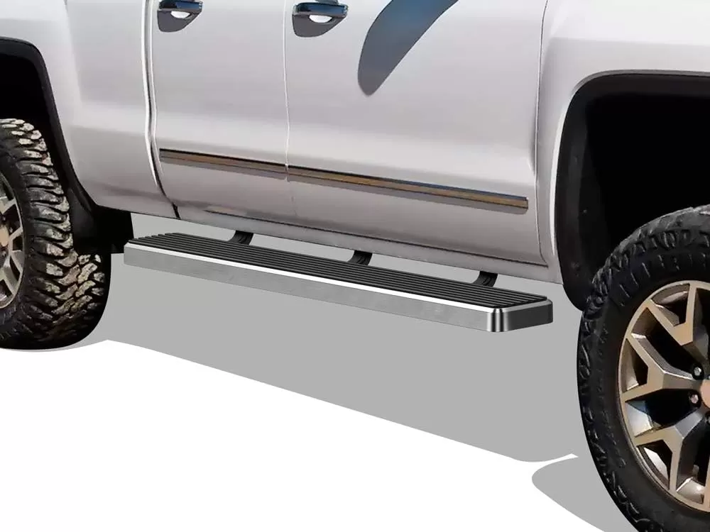 imageAPS 6in Stainless Steel Black Running Boards Compatible with Chevy Silverado GMC Sierra 20072018 Double Extended Cab ampamp 2500 3500 2019 Exclude 07 Classic Nerf BarsStainless Steel Polished