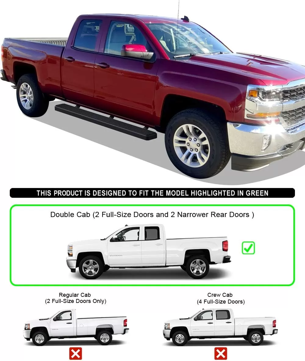 imageAPS Black 5in Wheel to Wheel Running Boards Nerf Bars Steps Compatible with Chevy Silverado GMC Sierra 20072018 Double Cab Extended Cab 55ft Short Bed ampamp 2500 2019 Exclude 07 ClassicBlack