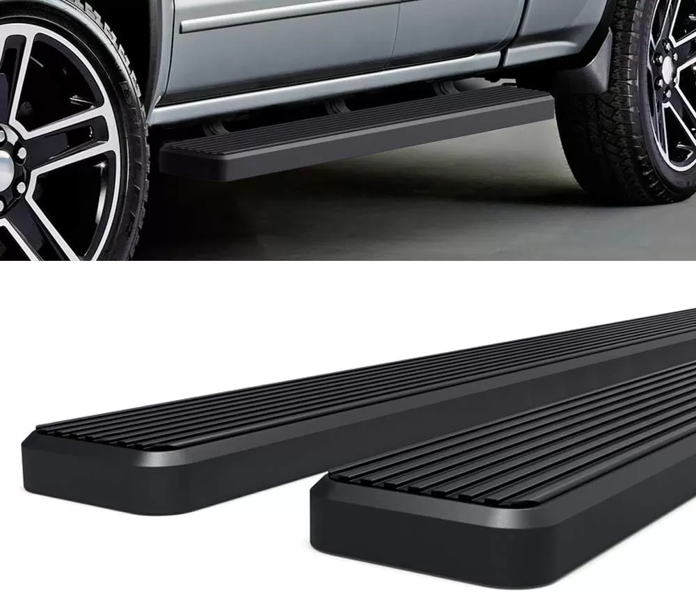 imageAPS Black 5in Wheel to Wheel Running Boards Nerf Bars Steps Compatible with Chevy Silverado GMC Sierra 20072018 Double Cab Extended Cab 55ft Short Bed ampamp 2500 2019 Exclude 07 ClassicBlack