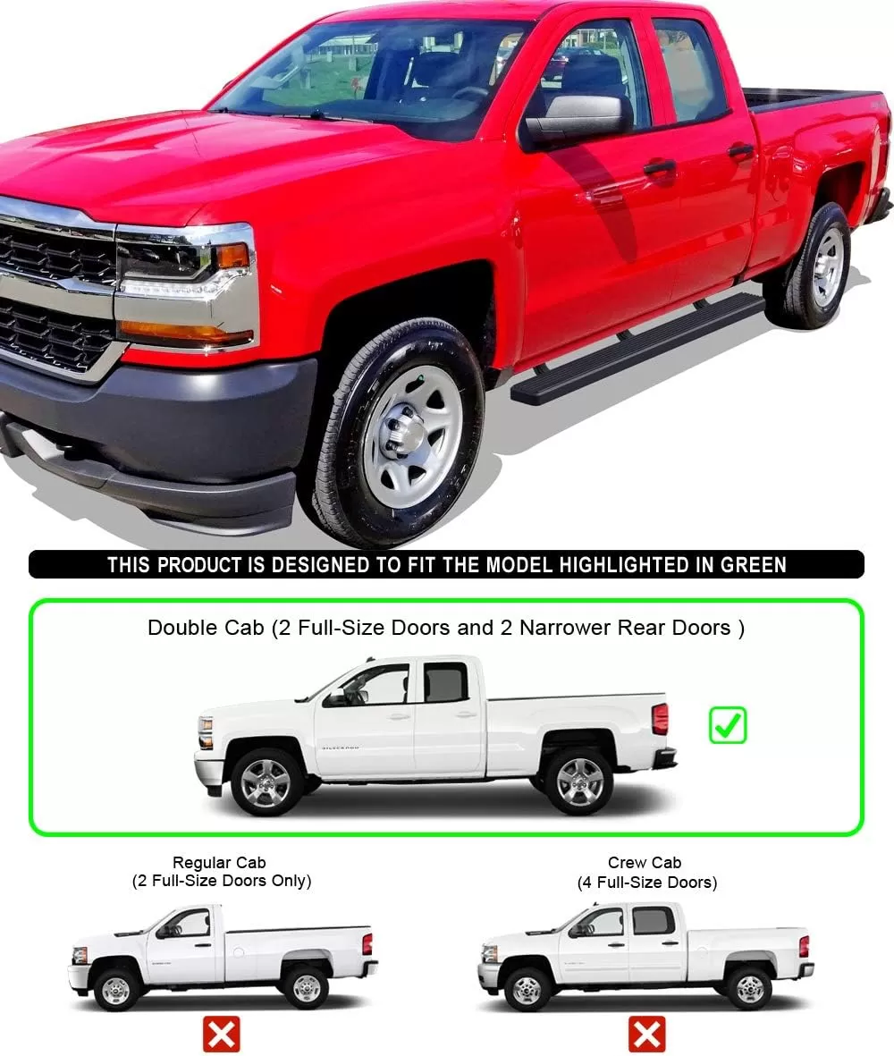 imageAPS Black 5in Wheel to Wheel Running Boards Nerf Bars Steps Compatible with Chevy Silverado GMC Sierra 20072018 Double Cab Extended Cab 55ft Short Bed ampamp 2500 2019 Exclude 07 ClassicAluminum Black