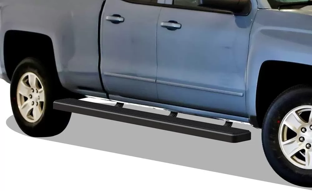 imageAPS Black 5in Wheel to Wheel Running Boards Nerf Bars Steps Compatible with Chevy Silverado GMC Sierra 20072018 Double Cab Extended Cab 55ft Short Bed ampamp 2500 2019 Exclude 07 ClassicAluminum Black