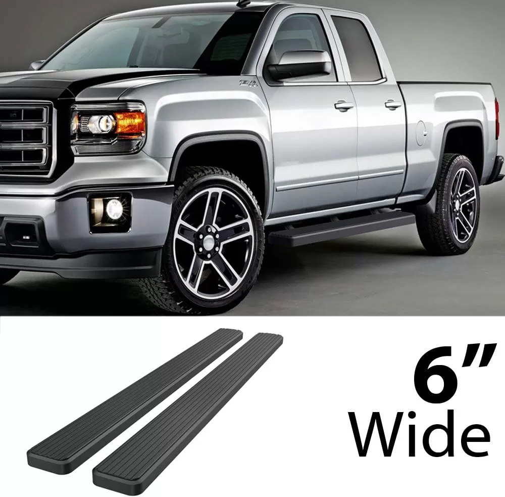 imageAPS Black 5in Wheel to Wheel Running Boards Nerf Bars Steps Compatible with Chevy Silverado GMC Sierra 20072018 Double Cab Extended Cab 55ft Short Bed ampamp 2500 2019 Exclude 07 ClassicBlack