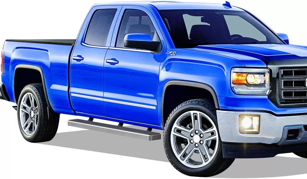 imageAPS Black 5in Wheel to Wheel Running Boards Nerf Bars Steps Compatible with Chevy Silverado GMC Sierra 20072018 Double Cab Extended Cab 55ft Short Bed ampamp 2500 2019 Exclude 07 ClassicAluminum Silver