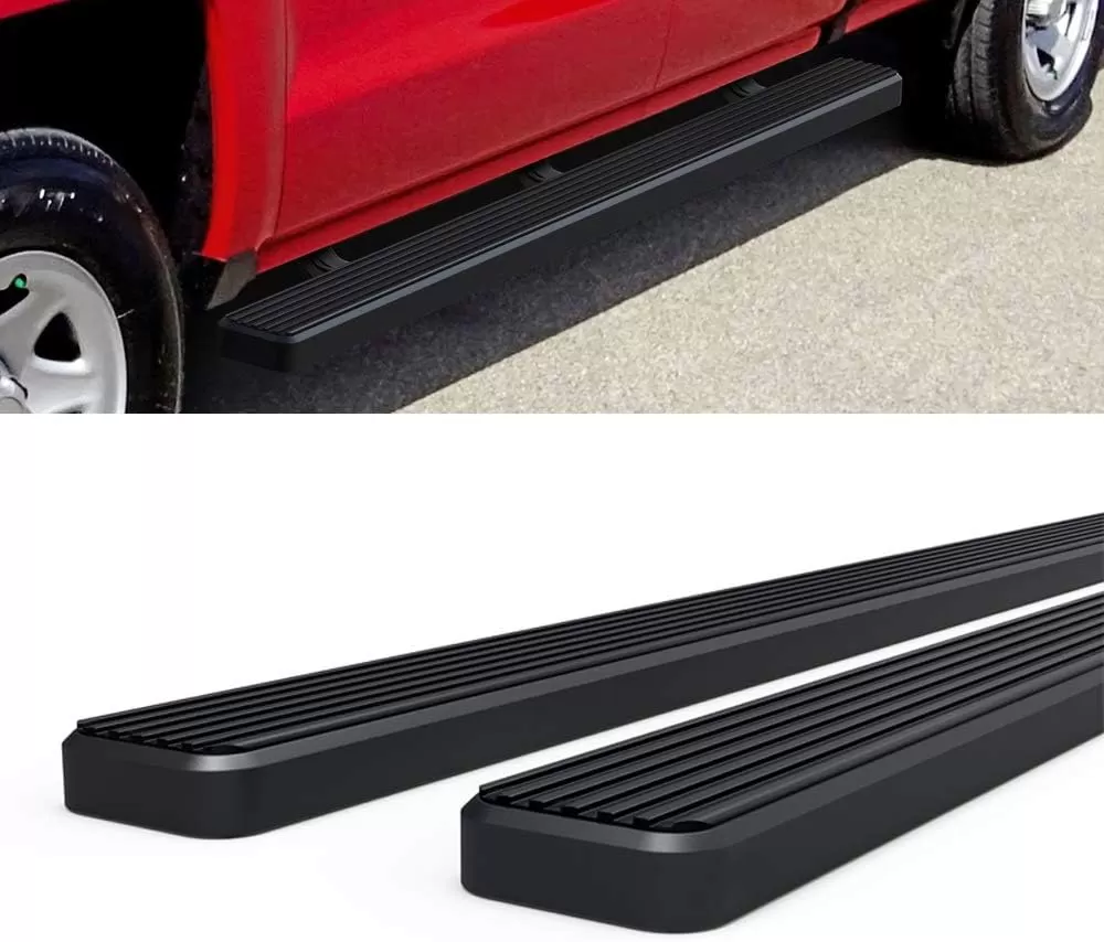 imageAPS Black 5in Wheel to Wheel Running Boards Nerf Bars Steps Compatible with Chevy Silverado GMC Sierra 20072018 Double Cab Extended Cab 55ft Short Bed ampamp 2500 2019 Exclude 07 ClassicAluminum Black