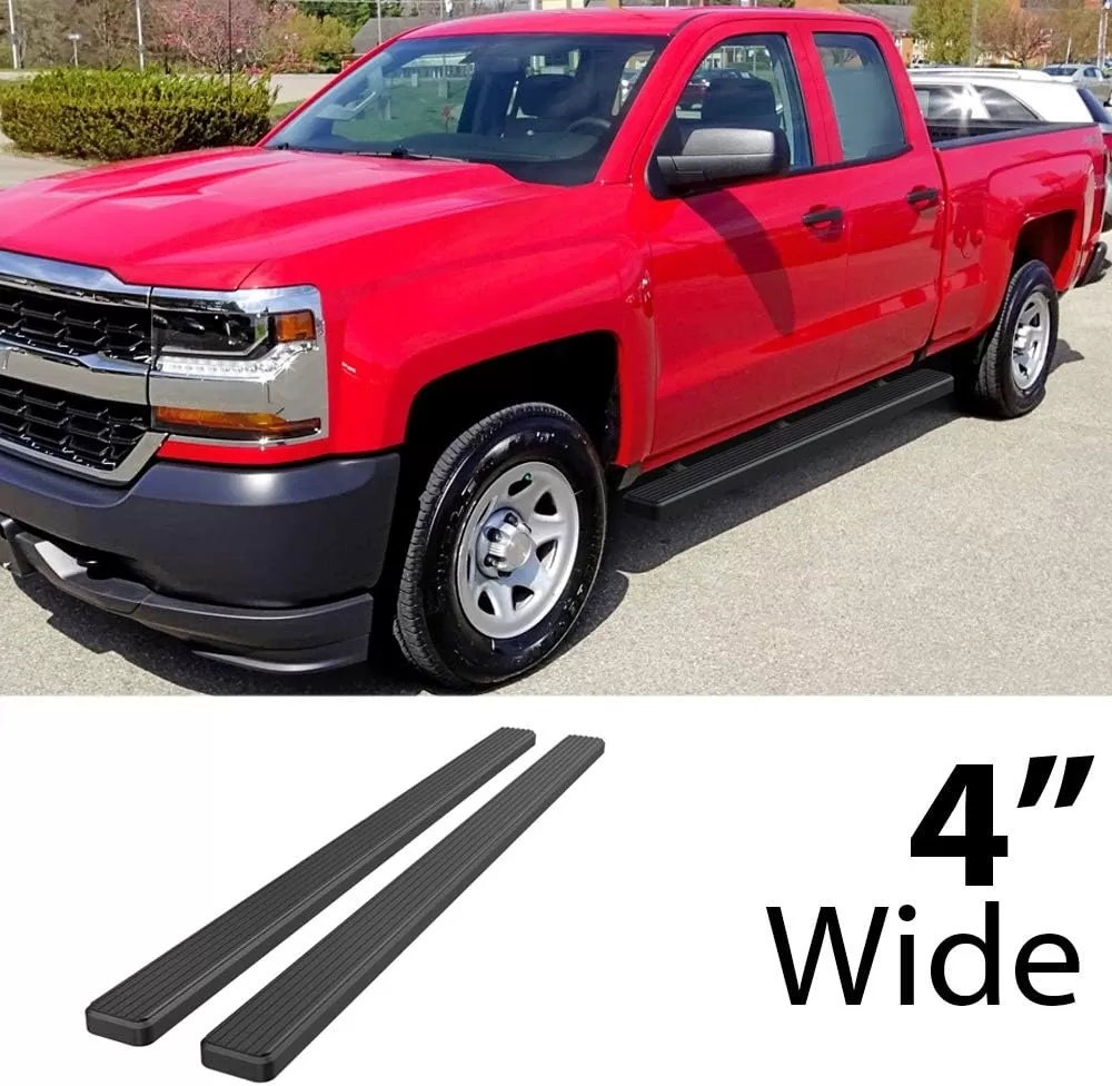 imageAPS Black 5in Wheel to Wheel Running Boards Nerf Bars Steps Compatible with Chevy Silverado GMC Sierra 20072018 Double Cab Extended Cab 55ft Short Bed ampamp 2500 2019 Exclude 07 ClassicAluminum Black