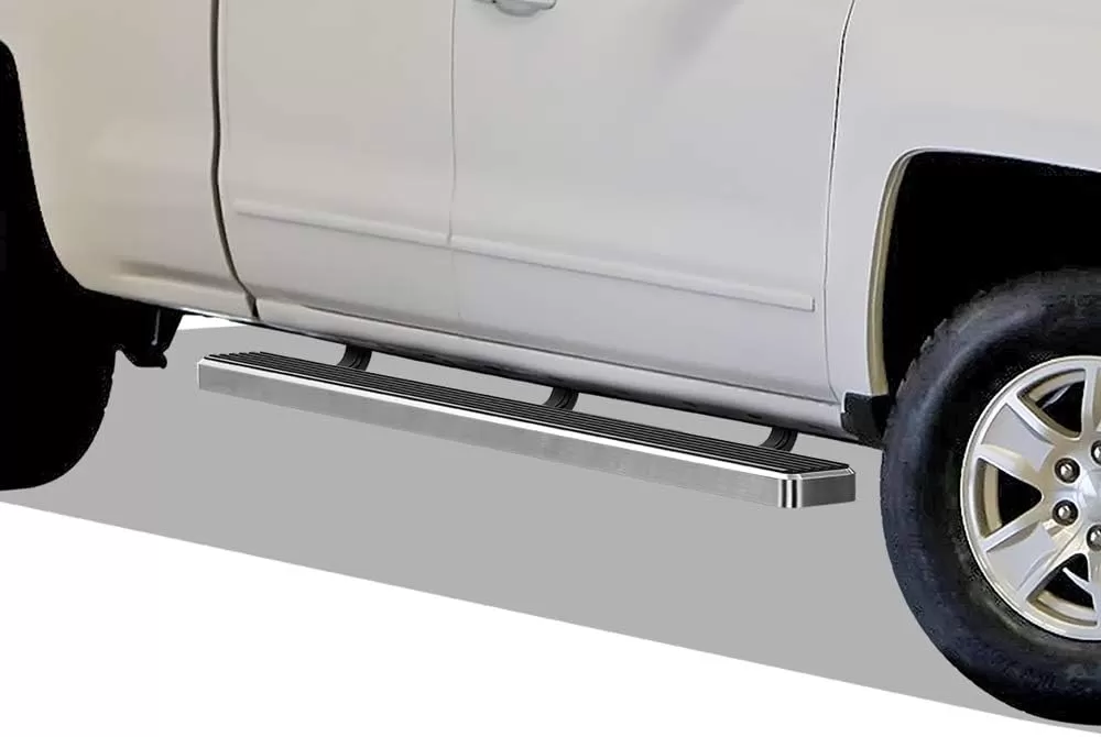 imageAPS Black 5in Wheel to Wheel Running Boards Nerf Bars Steps Compatible with Chevy Silverado GMC Sierra 20072018 Double Cab Extended Cab 55ft Short Bed ampamp 2500 2019 Exclude 07 ClassicAluminum Silver