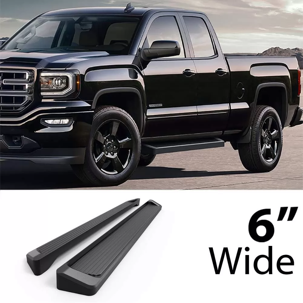 imageAPS Black 5in Wheel to Wheel Running Boards Nerf Bars Steps Compatible with Chevy Silverado GMC Sierra 20072018 Double Cab Extended Cab 55ft Short Bed ampamp 2500 2019 Exclude 07 ClassicAluminum Black