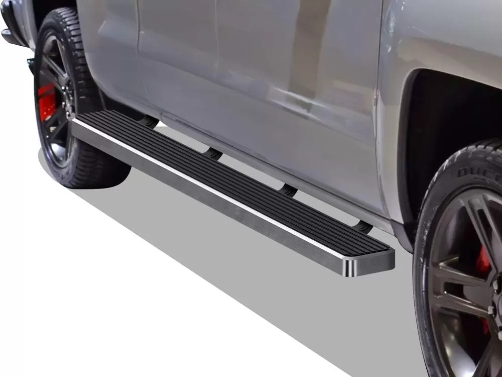 imageAPS Black 5in Wheel to Wheel Running Boards Nerf Bars Steps Compatible with Chevy Silverado GMC Sierra 20072018 Double Cab Extended Cab 55ft Short Bed ampamp 2500 2019 Exclude 07 ClassicAluminum Silver