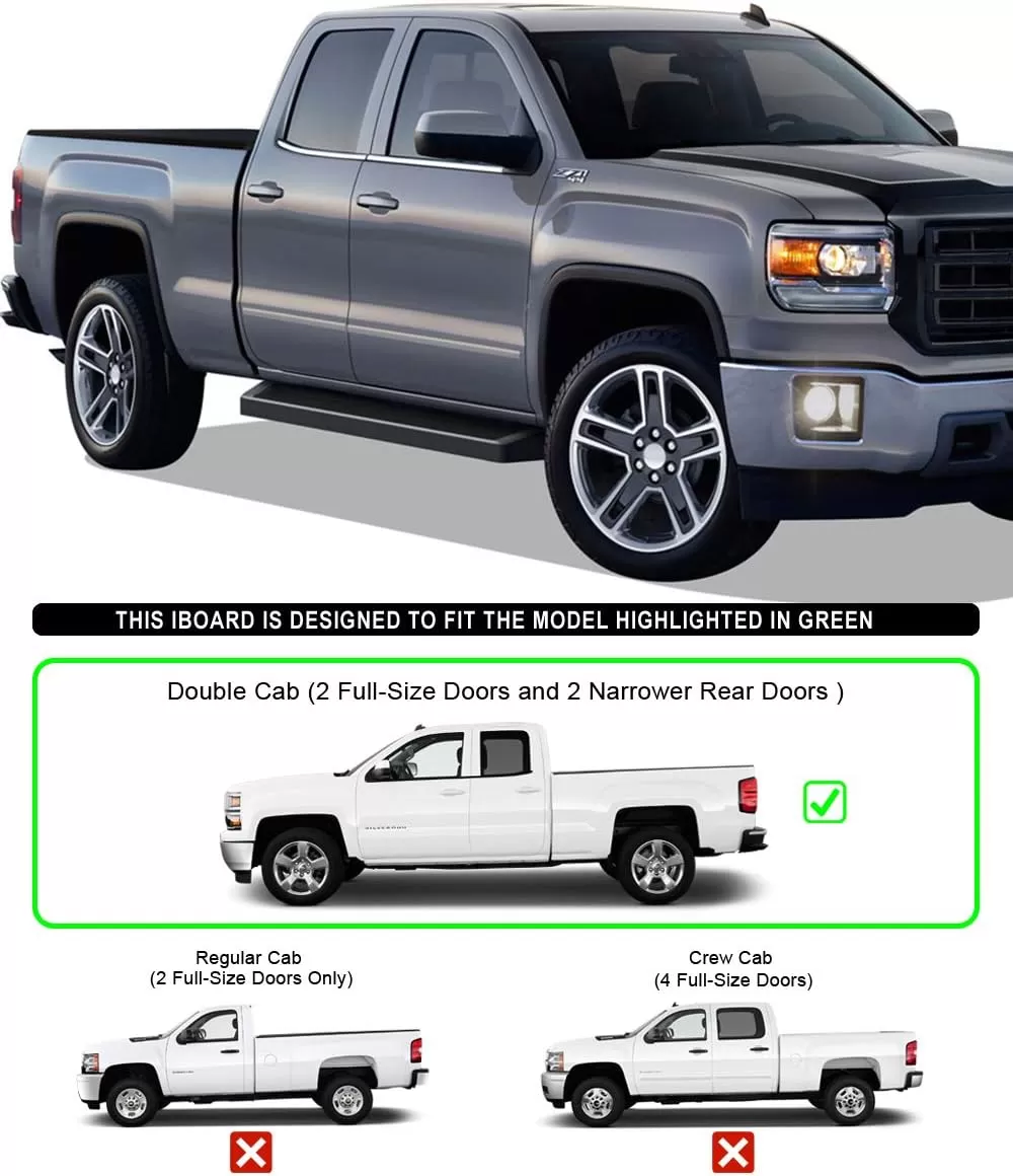 imageAPS Black 5in Wheel to Wheel Running Boards Nerf Bars Steps Compatible with Chevy Silverado GMC Sierra 20072018 Double Cab Extended Cab 55ft Short Bed ampamp 2500 2019 Exclude 07 ClassicAluminum Black