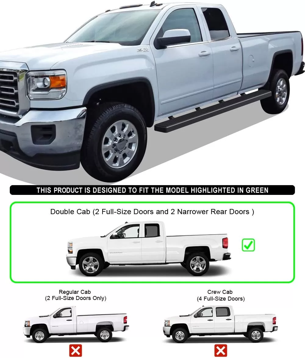 imageAPS Black 5in Wheel to Wheel Running Boards Nerf Bars Steps Compatible with Chevy Silverado GMC Sierra 20072018 Double Cab Extended Cab 55ft Short Bed ampamp 2500 2019 Exclude 07 ClassicAluminum Black