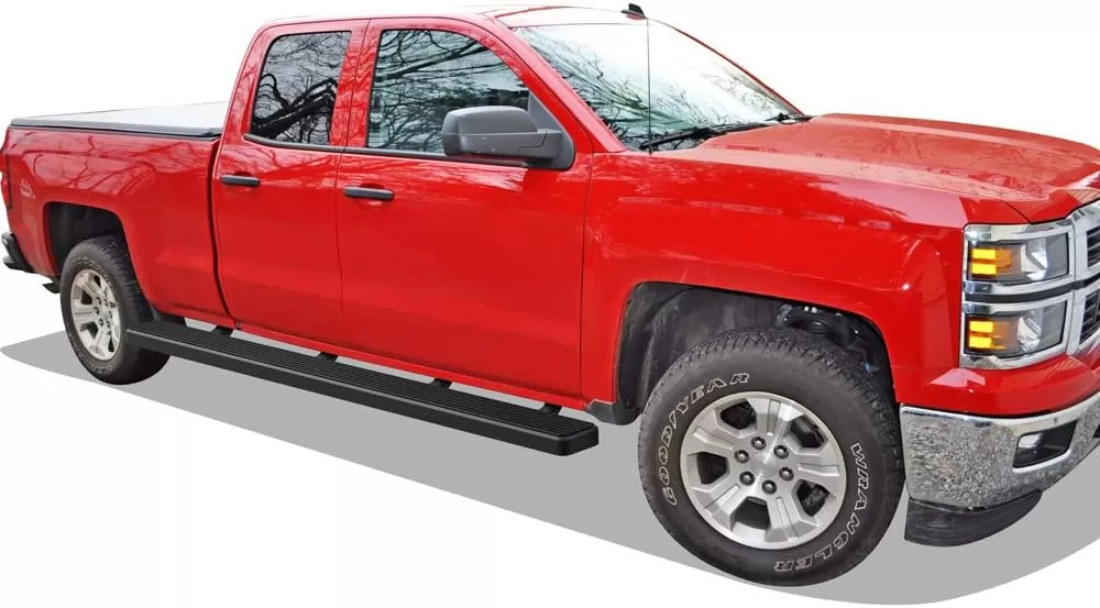 imageAPS Black 5in Wheel to Wheel Running Boards Nerf Bars Steps Compatible with Chevy Silverado GMC Sierra 20072018 Double Cab Extended Cab 55ft Short Bed ampamp 2500 2019 Exclude 07 ClassicAluminum Black