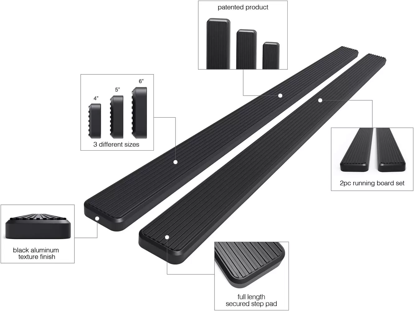 imageAPS Black 5in Wheel to Wheel Running Boards Nerf Bars Steps Compatible with Chevy Silverado GMC Sierra 20072018 Double Cab Extended Cab 55ft Short Bed ampamp 2500 2019 Exclude 07 ClassicAluminum Black