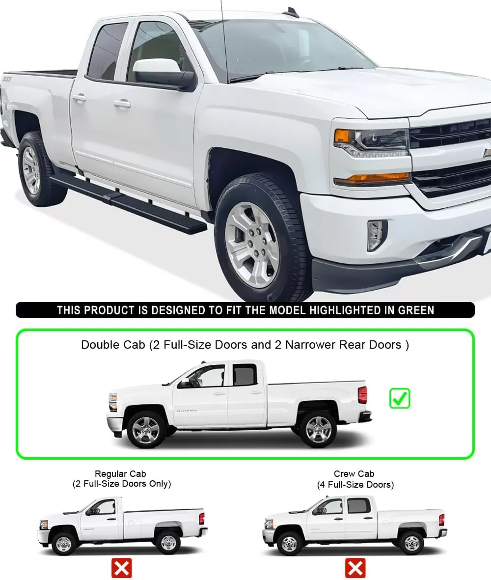 imageAPS Black 5in Wheel to Wheel Running Boards Nerf Bars Steps Compatible with Chevy Silverado GMC Sierra 20072018 Double Cab Extended Cab 55ft Short Bed ampamp 2500 2019 Exclude 07 ClassicAluminum Black