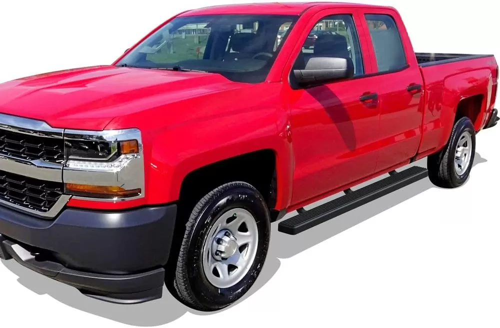 imageAPS Black Powder Coated 4in Running Boards Nerf Bars Side Steps Compatible with Chevy Silverado GMC Sierra 20072018 Double Extended Cab ampamp 2500 3500 2019 Exclude 07 Classic