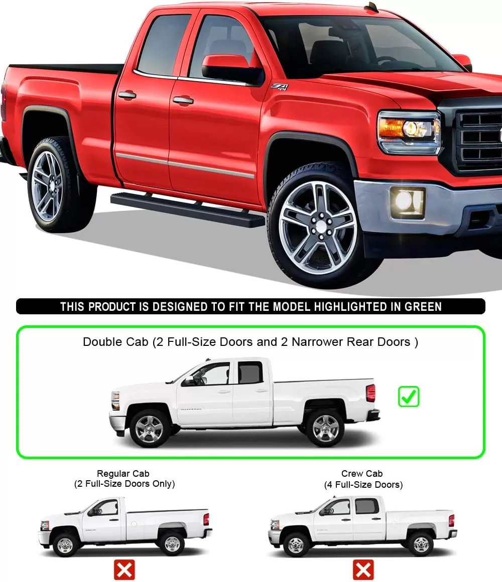 imageAPS Black Running Boards Style Compatible with Chevy Silverado GMC Sierra 20072018 Double Cab Extended Cab ampamp 2500 HD 2019 Exclude 07 ClassicInclude 19 1500 LD Nerf Bars Steps 6inAluminum Black