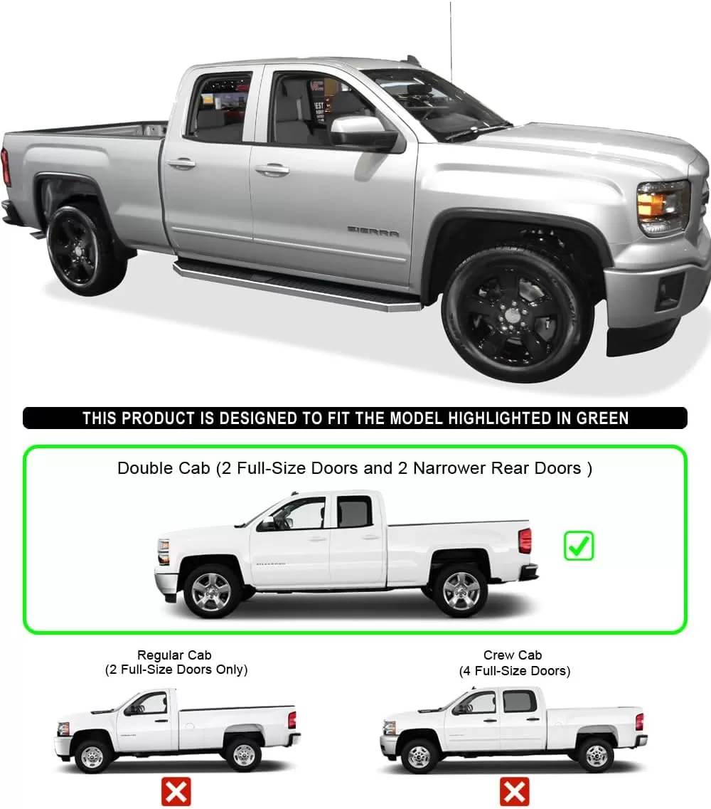 imageAPS Black Running Boards Style Compatible with Chevy Silverado GMC Sierra 20072018 Double Cab Extended Cab ampamp 2500 HD 2019 Exclude 07 ClassicInclude 19 1500 LD Nerf Bars Steps 6inPolished