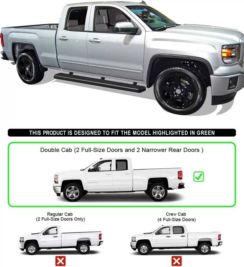 imageAPS Black Running Boards Style Compatible with Chevy Silverado GMC Sierra 20072018 Double Cab Extended Cab ampamp 2500 HD 2019 Exclude 07 ClassicInclude 19 1500 LD Nerf Bars Steps 6inStainless Steel Black