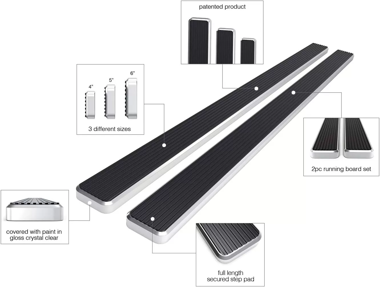 imageAPS Black Running Boards Style Compatible with Chevy Silverado GMC Sierra 20072018 Double Cab Extended Cab ampamp 2500 HD 2019 Exclude 07 ClassicInclude 19 1500 LD Nerf Bars Steps 6inAluminum Silver