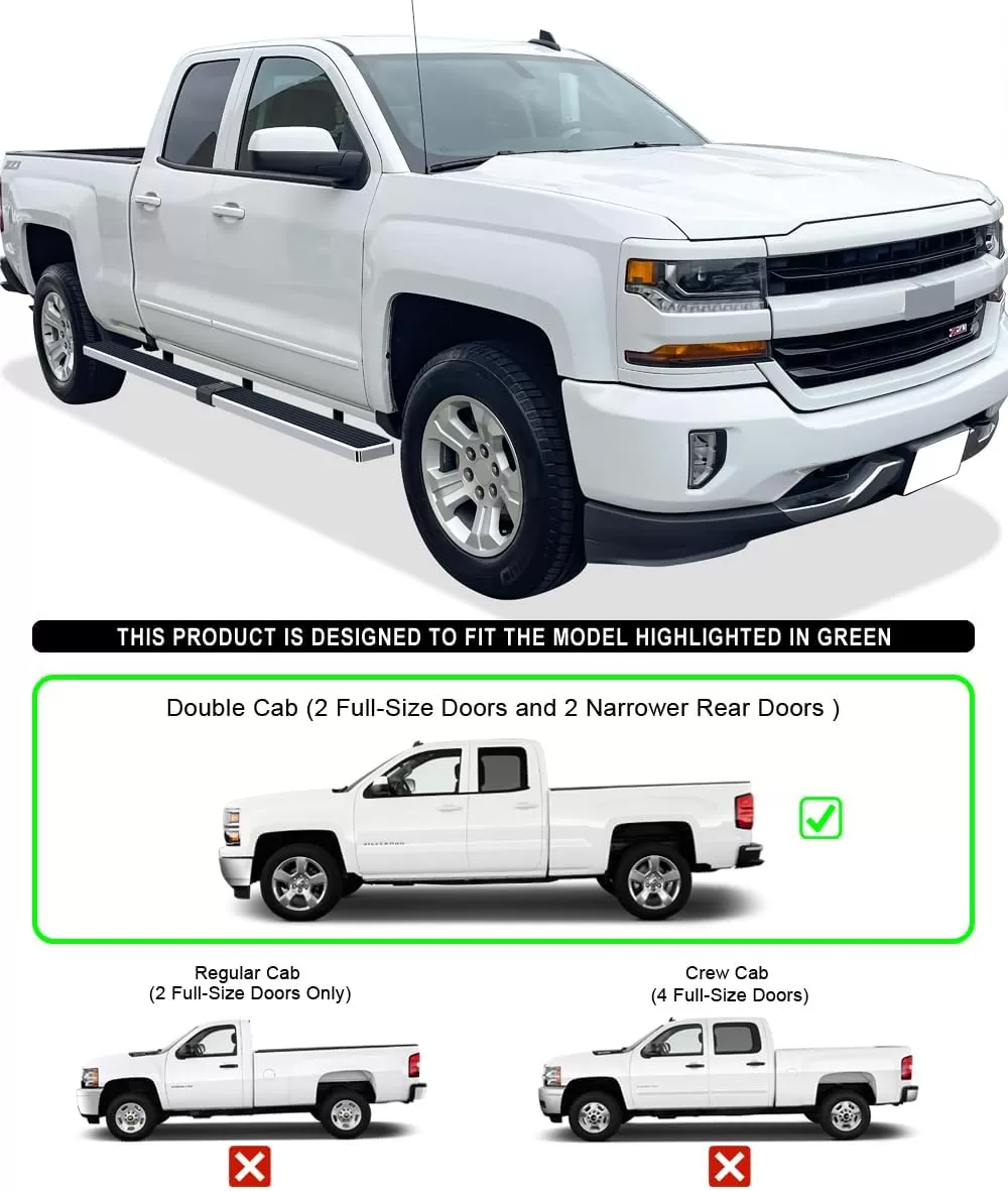 imageAPS Black Running Boards Style Compatible with Chevy Silverado GMC Sierra 20072018 Double Cab Extended Cab ampamp 2500 HD 2019 Exclude 07 ClassicInclude 19 1500 LD Nerf Bars Steps 6inAluminum Silver