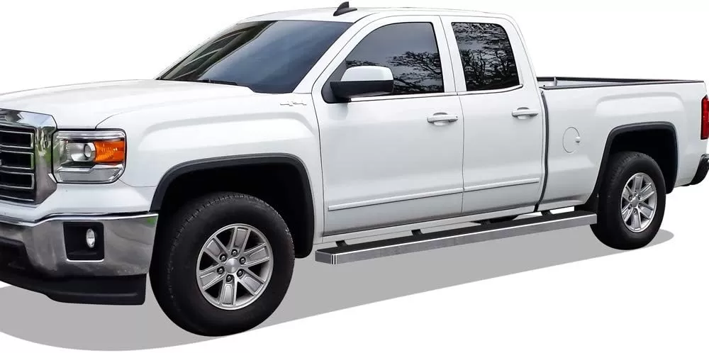 imageAPS Black Running Boards Style Compatible with Chevy Silverado GMC Sierra 20072018 Double Cab Extended Cab ampamp 2500 HD 2019 Exclude 07 ClassicInclude 19 1500 LD Nerf Bars Steps 6inAluminum Silver