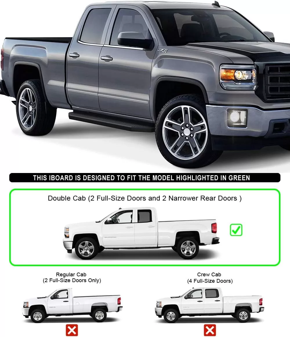 imageAPS Black Running Boards Style Compatible with Chevy Silverado GMC Sierra 20072018 Double Cab Extended Cab ampamp 2500 HD 2019 Exclude 07 ClassicInclude 19 1500 LD Nerf Bars Steps 6inAluminum Black