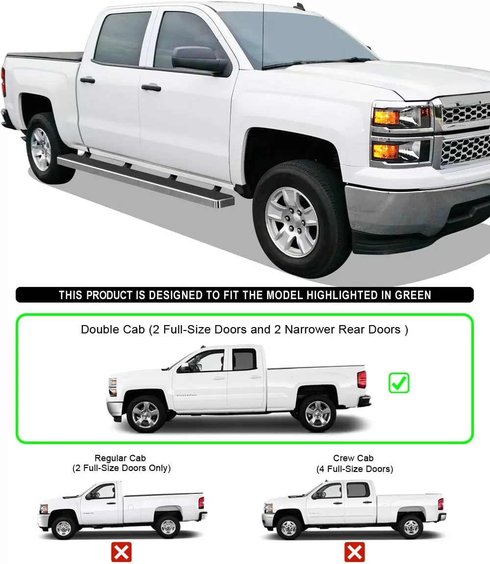 imageAPS Black Running Boards Style Compatible with Chevy Silverado GMC Sierra 20072018 Double Cab Extended Cab ampamp 2500 HD 2019 Exclude 07 ClassicInclude 19 1500 LD Nerf Bars Steps 6inSilver