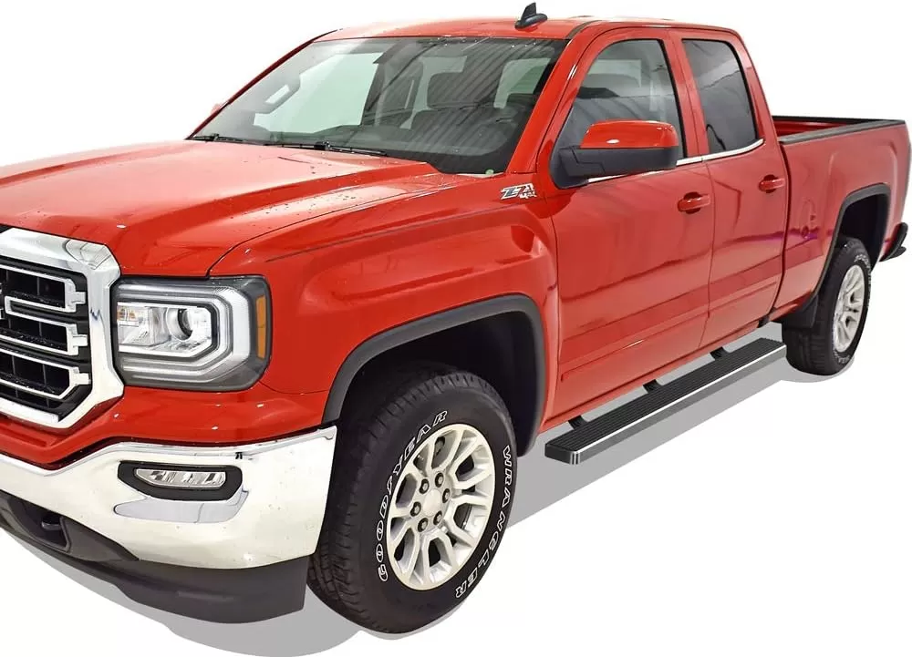imageAPS Black Running Boards Style Compatible with Chevy Silverado GMC Sierra 20072018 Double Cab Extended Cab ampamp 2500 HD 2019 Exclude 07 ClassicInclude 19 1500 LD Nerf Bars Steps 6inStainless Steel Polished