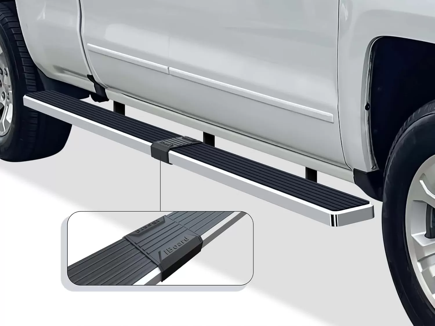 imageAPS Black Running Boards Style Compatible with Chevy Silverado GMC Sierra 20072018 Double Cab Extended Cab ampamp 2500 HD 2019 Exclude 07 ClassicInclude 19 1500 LD Nerf Bars Steps 6inAluminum Silver