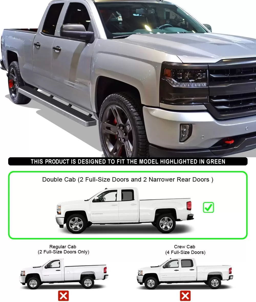 imageAPS Black Running Boards Style Compatible with Chevy Silverado GMC Sierra 20072018 Double Cab Extended Cab ampamp 2500 HD 2019 Exclude 07 ClassicInclude 19 1500 LD Nerf Bars Steps 6inAluminum Silver