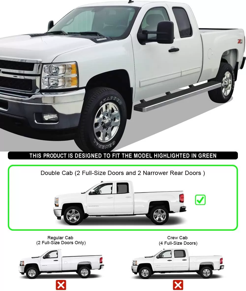 imageAPS Black Running Boards Style Compatible with Chevy Silverado GMC Sierra 20072018 Double Cab Extended Cab ampamp 2500 HD 2019 Exclude 07 ClassicInclude 19 1500 LD Nerf Bars Steps 6inAluminum Silver