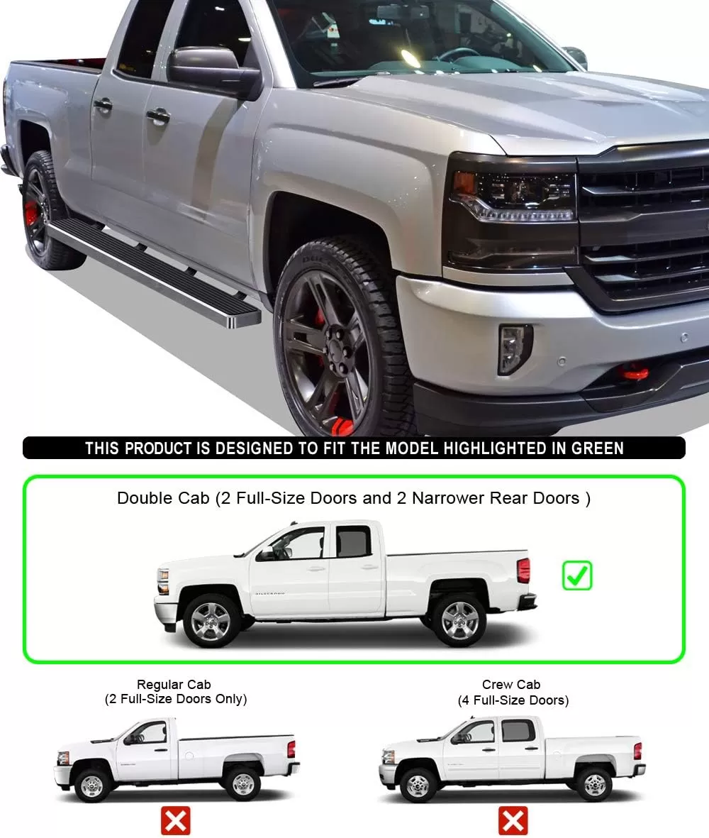 imageAPS Black Running Boards Style Compatible with Chevy Silverado GMC Sierra 20072018 Double Cab Extended Cab ampamp 2500 HD 2019 Exclude 07 ClassicInclude 19 1500 LD Nerf Bars Steps 6inAluminum Silver