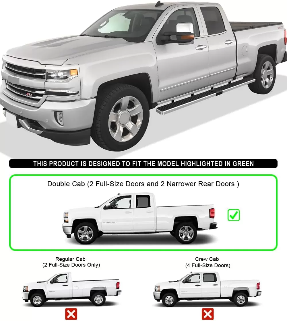 imageAPS Black Running Boards Style Compatible with Chevy Silverado GMC Sierra 20072018 Double Cab Extended Cab ampamp 2500 HD 2019 Exclude 07 ClassicInclude 19 1500 LD Nerf Bars Steps 6inStainless Steel Polished
