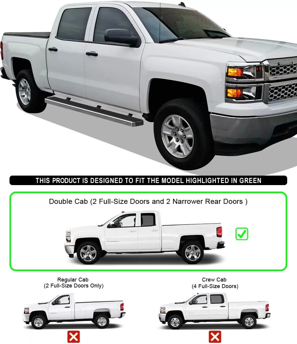 imageAPS Black Running Boards Style Compatible with Chevy Silverado GMC Sierra 20072018 Double Cab Extended Cab ampamp 2500 HD 2019 Exclude 07 ClassicInclude 19 1500 LD Nerf Bars Steps 6inStainless Steel Polished