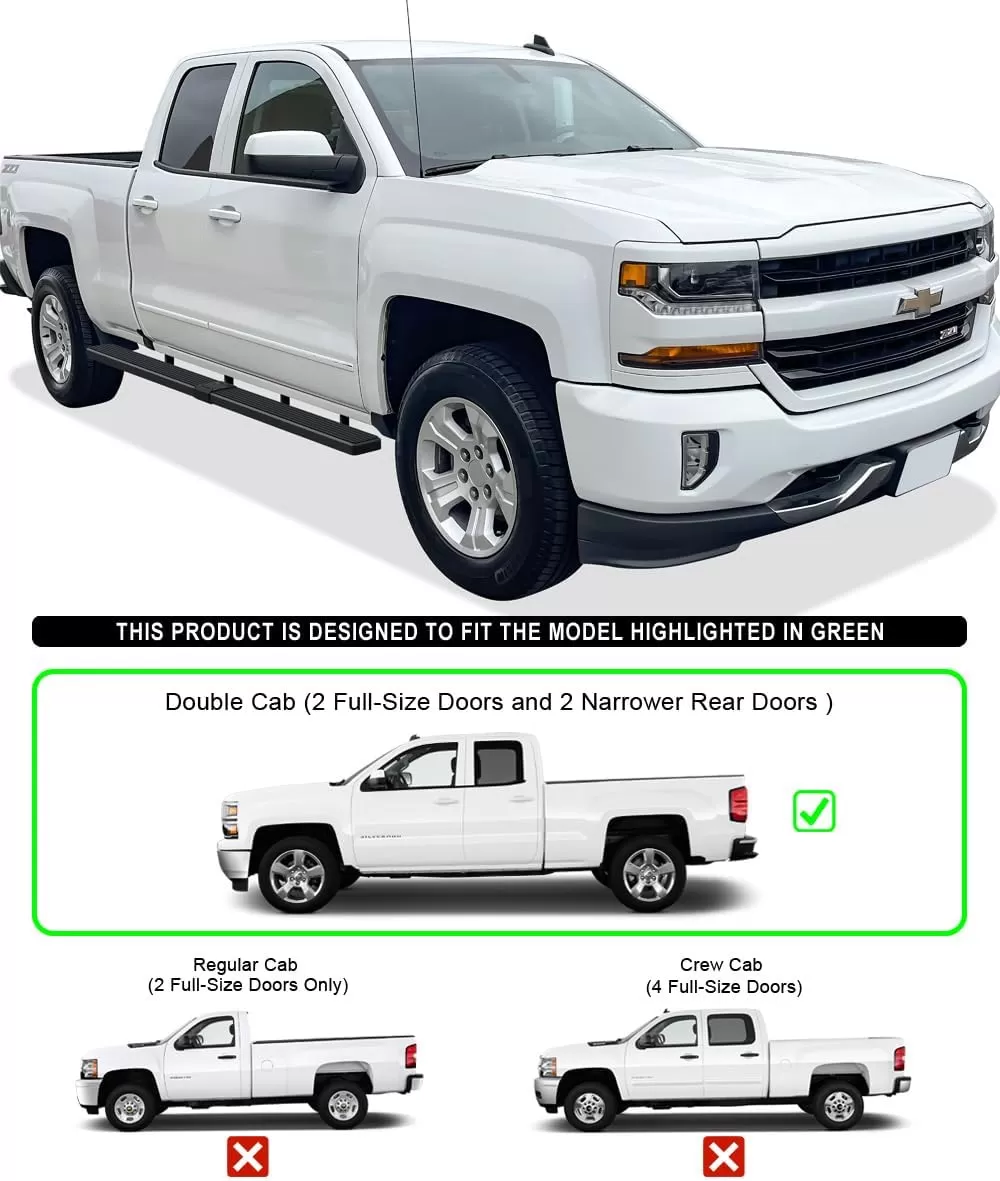 imageAPS Black Running Boards Style Compatible with Chevy Silverado GMC Sierra 20072018 Double Cab Extended Cab ampamp 2500 HD 2019 Exclude 07 ClassicInclude 19 1500 LD Nerf Bars Steps 6inAluminum Black