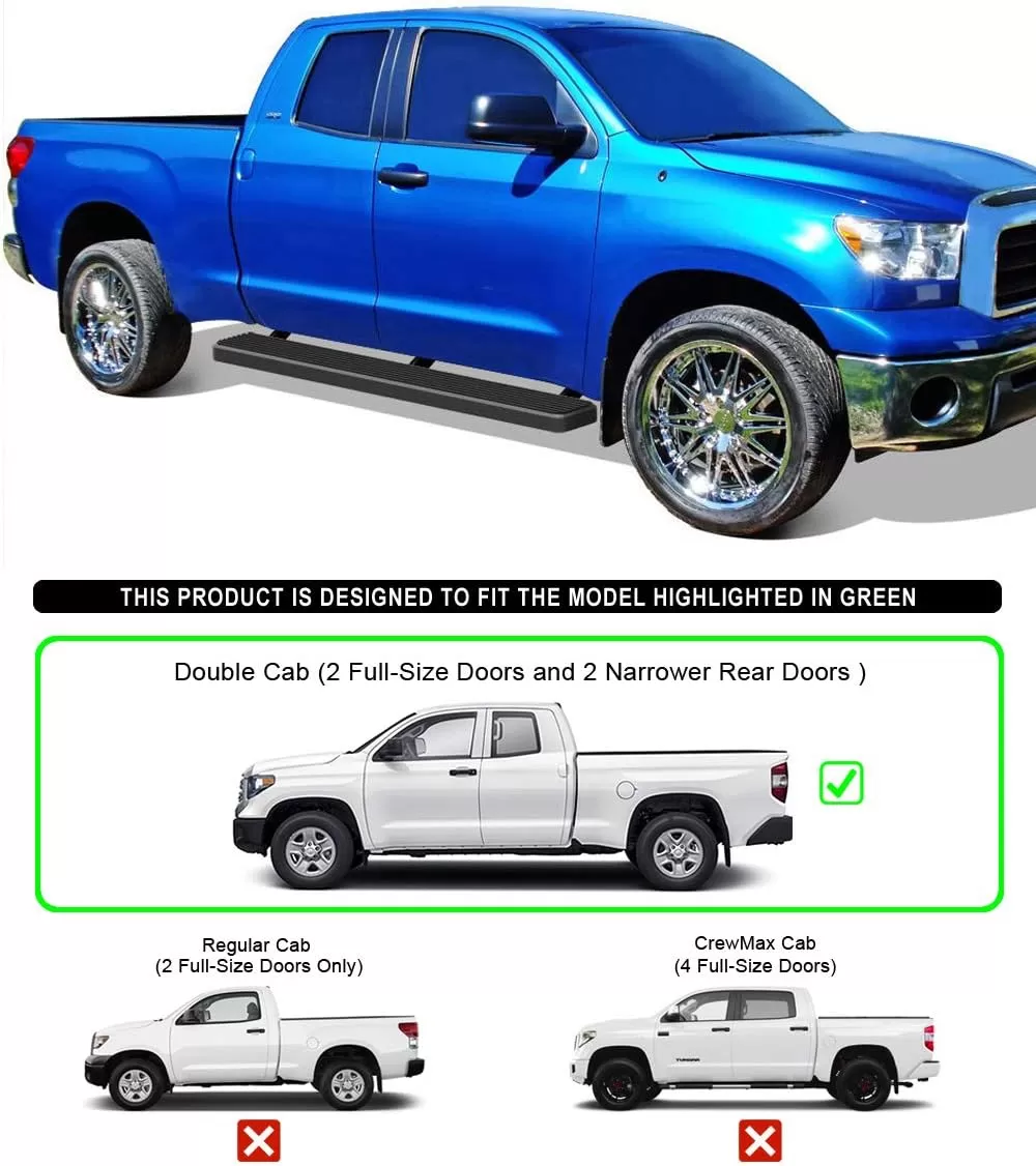 imageAPS Premium 6in Black Running Boards Compatible with Toyota Tundra Double Cab 0721