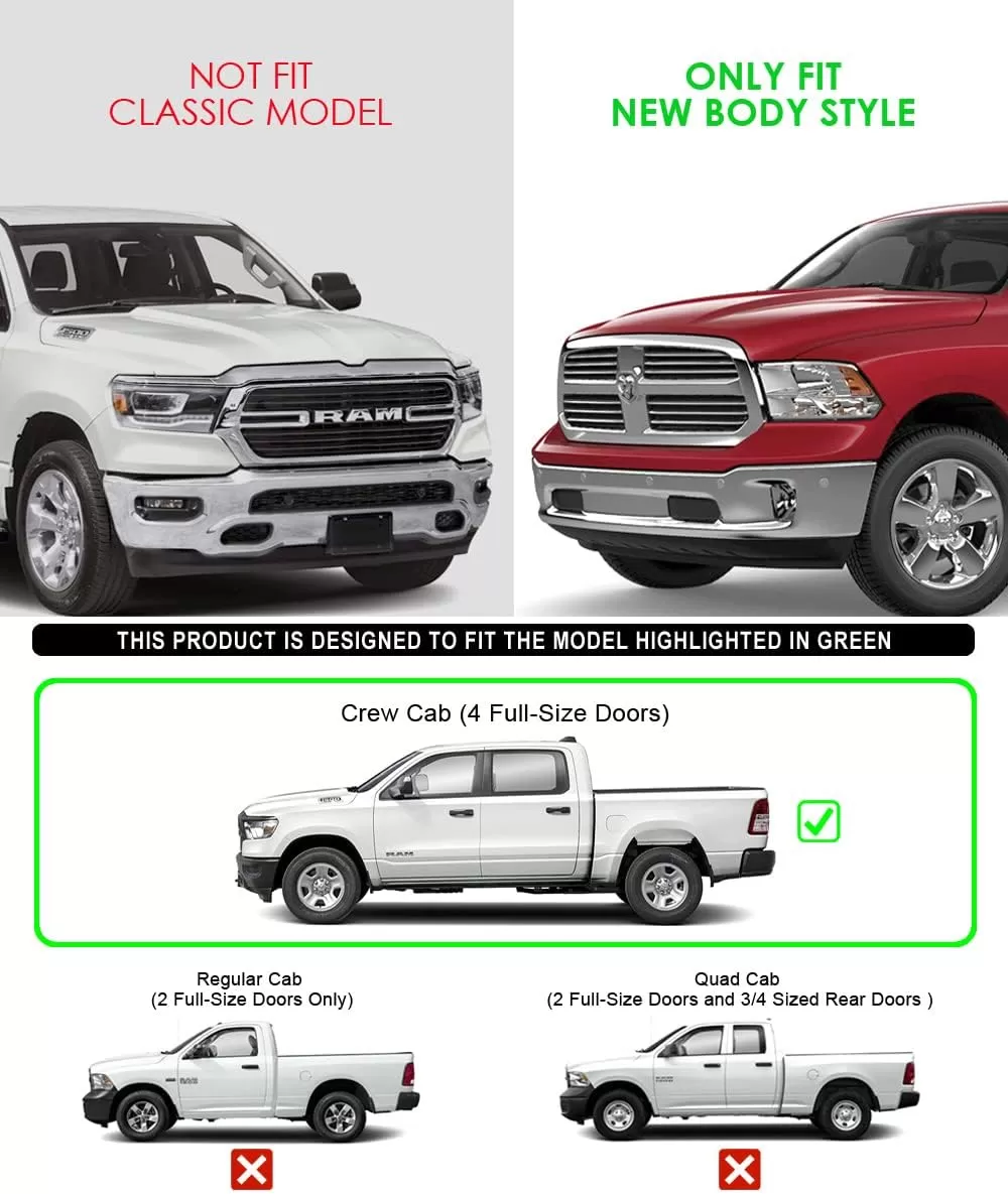 imageAPS Premium Running Boards 6in Compatible with Dodge Ram 1500 2500 3500 Crew Cab 0918