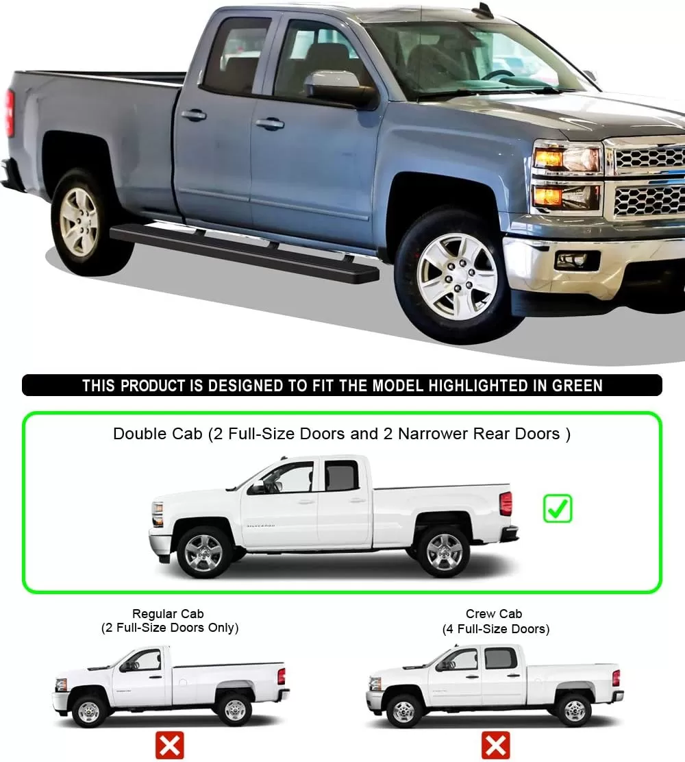 imageAPS Running Boards Nerf Bars Side Steps Compatible with Chevy Silverado GMC Sierra 20072018 Double Cab Extended Cab 55ft Short Bed ampamp 2500 2019 Exclude 07 Classic Black 6in Wheel to Wheel