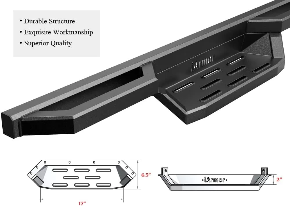 imageAPS Stainless Steel 65in Nerf Bars Pocket Steps Square Tube Rocker Guards Compatible with Dodge Ram 1500 2500 3500 Crew Cab 0918