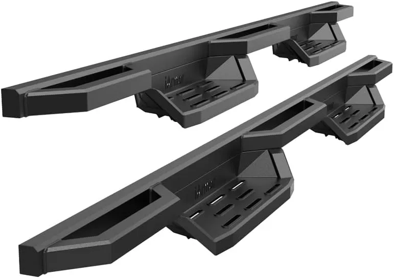 imageAPS Stainless Steel 65in Side Bars Pocket Steps Square Tube Rocker Guards Compatible with Silverado Sierra Double Cab 0718