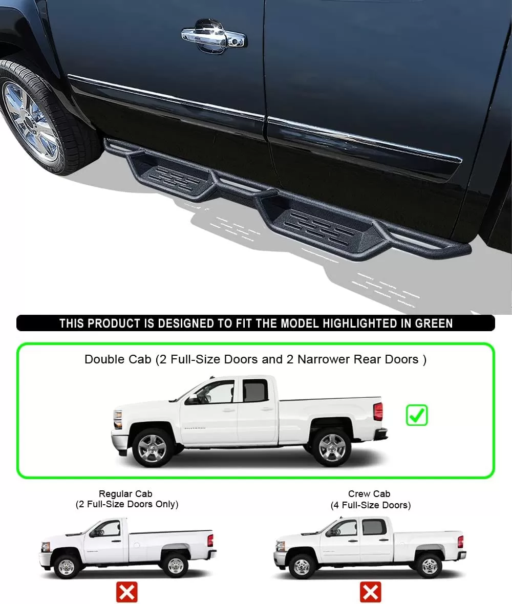 imageAPS Stainless Steel Pocket Steps Running Boards Side Bars Compatible with Chevy Silverado GMC Sierra 20072018 Double Cab Extended Cab ampamp 2500 HD 2019 Exclude 07 ClassicInclude 19 1500 LDBlack