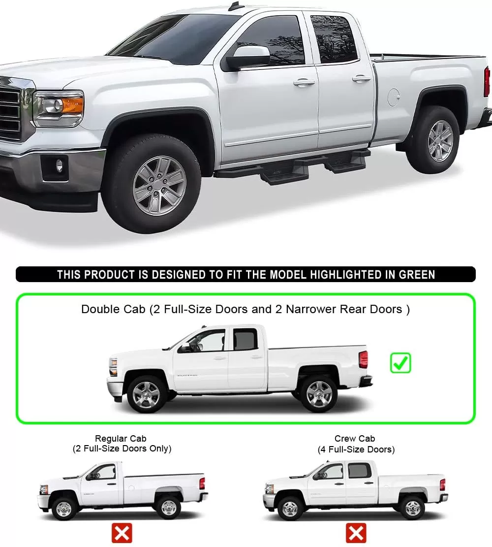 imageAPS Stainless Steel Pocket Steps Running Boards Side Bars Compatible with Chevy Silverado GMC Sierra 20072018 Double Cab Extended Cab ampamp 2500 HD 2019 Exclude 07 ClassicInclude 19 1500 LDBlack