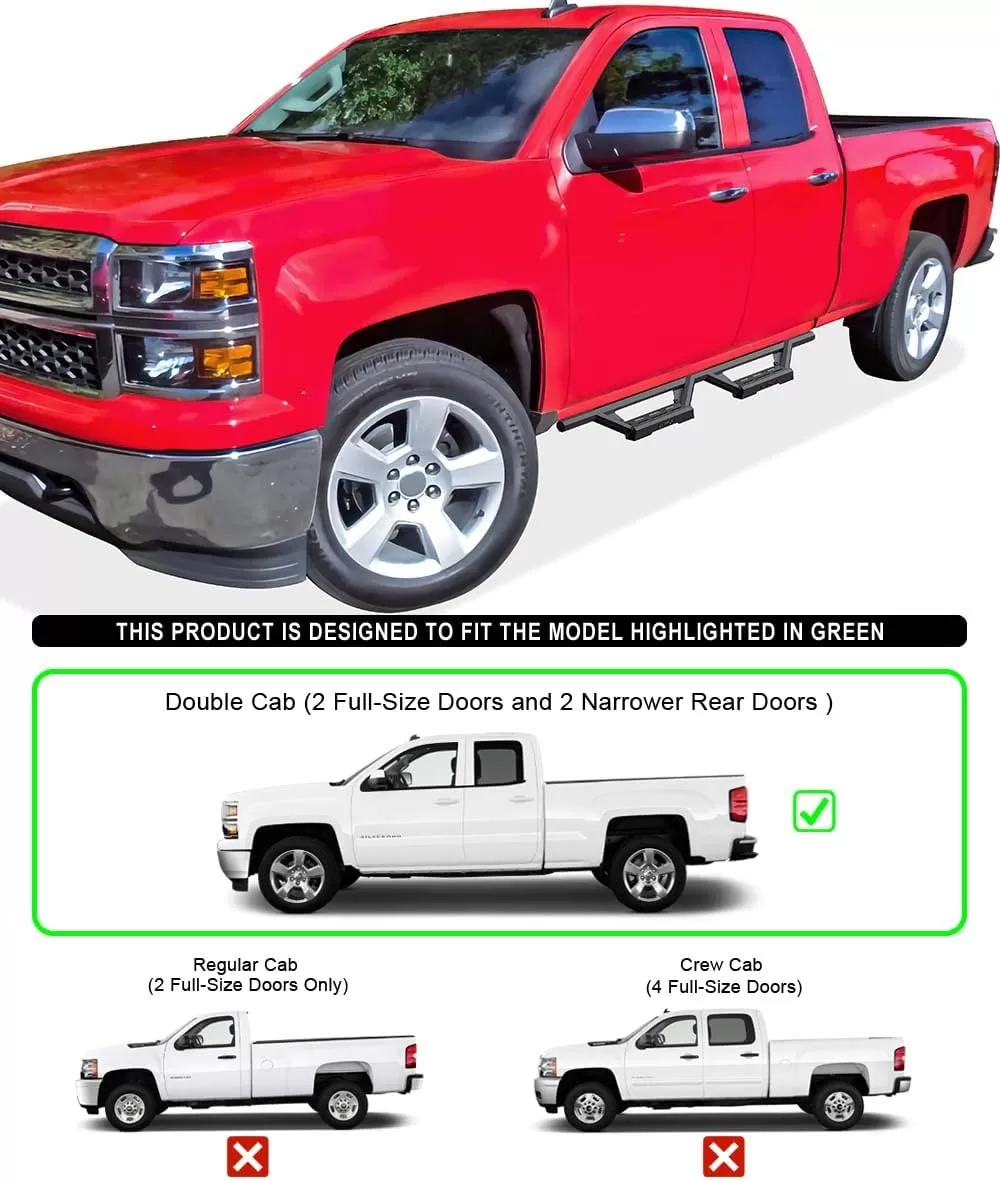 imageAPS Stainless Steel Pocket Steps Running Boards Side Bars Compatible with Chevy Silverado GMC Sierra 20072018 Double Cab Extended Cab ampamp 2500 HD 2019 Exclude 07 ClassicInclude 19 1500 LDBlack