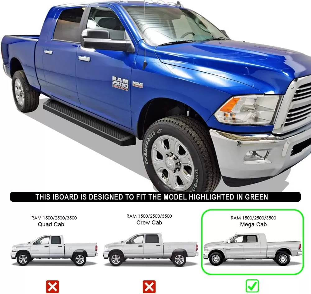 imageAPS iBoard Third Generation Black Aluminum Flat Style Running Boards Side Step for Selected Ram 1500 2500 3500 Crew CabBlack