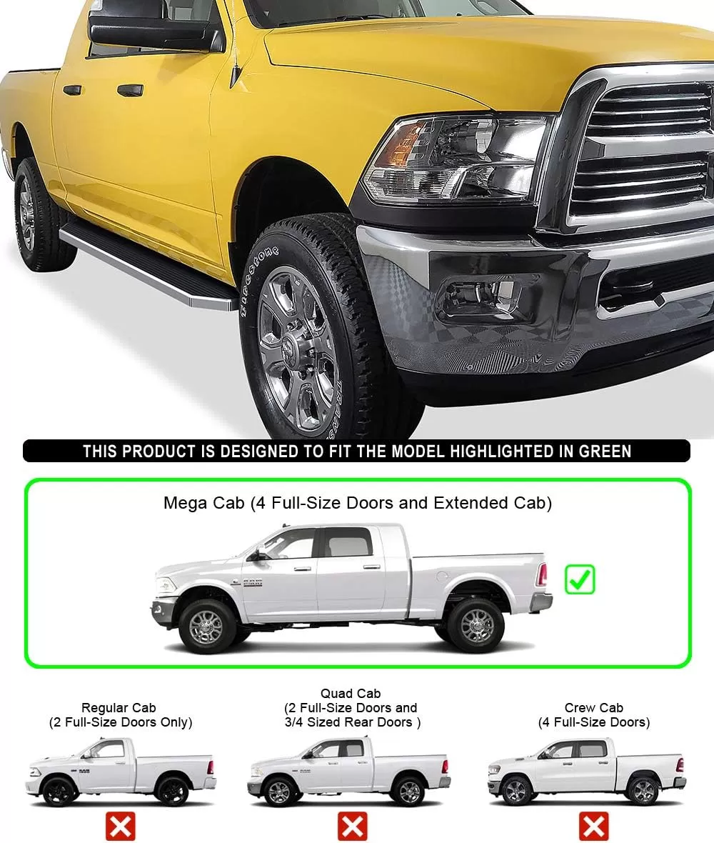 imageAPS iBoard Third Generation Black Aluminum Flat Style Running Boards Side Step for Selected Ram 1500 2500 3500 Crew CabPolished